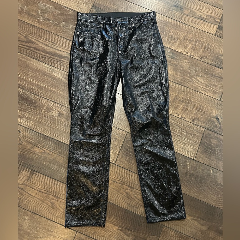 GAP Vintage Slim High Rise Black Faux Leather Straight Leg Women's Pants - Picture 2 of 10